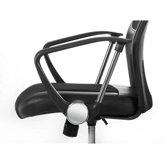 Scaun birou DacEnergy©, din microplasa, cu baza cromata, spatar inalt, ergonomic, cotiere confortabile, functia de blocare verticala, tetiera integrata, negru, Culoare: Negru-poza 5-Dacenergy.ro