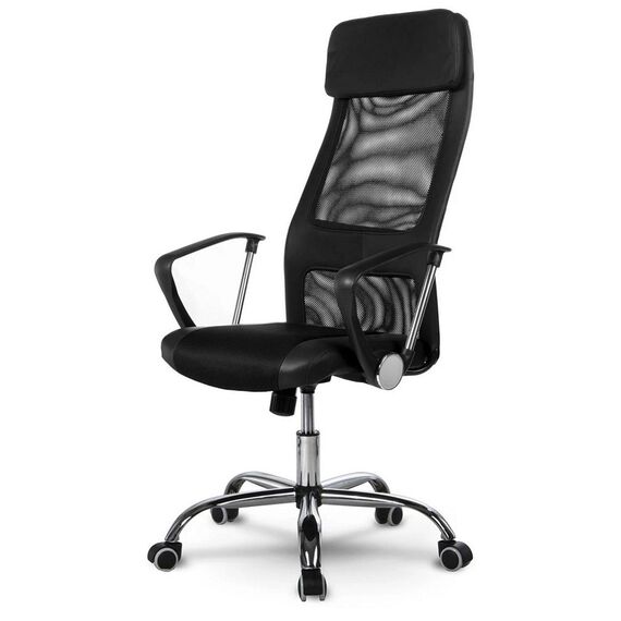 Scaun birou DacEnergy©, din microplasa, cu baza cromata, spatar inalt, ergonomic, cotiere confortabile, functia de blocare verticala, tetiera integrata, negru, Culoare: Negru-poza 6-Dacenergy.ro