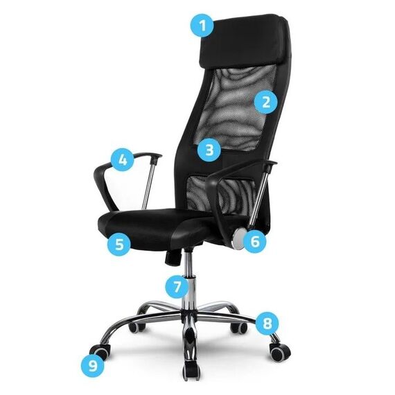 Scaun birou DacEnergy©, din microplasa, cu baza cromata, spatar inalt, ergonomic, cotiere confortabile, functia de blocare verticala, tetiera integrata, negru, Culoare: Negru-poza 7-Dacenergy.ro