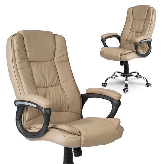 Scaun birou DacEnergy, strat dublu de burete, forma ergonomica, baza cromata cu roti din cauciuc, 125x60 cm, piele, bej, Culoare: Bej, Negru-poza 8-Dacenergy.ro