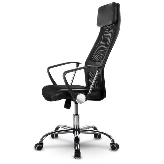Scaun birou DacEnergy©, din microplasa, cu baza cromata, spatar inalt, ergonomic, cotiere confortabile, functia de blocare verticala, tetiera integrata, negru, Culoare: Negru-poza 8-Dacenergy.ro