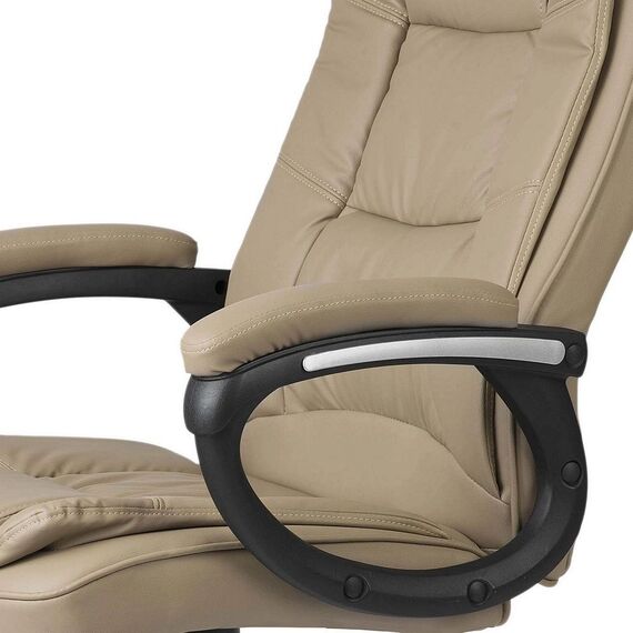 Scaun birou DacEnergy, strat dublu de burete, forma ergonomica, baza cromata cu roti din cauciuc, 125x60 cm, piele, bej, Culoare: Bej, Negru-poza 9-Dacenergy.ro