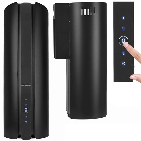 Hota de bucatarie decorativa, din inox, iluminare LED, functie de oprire automata, 9 trepte de viteze, control electronic buton soft touch, 520 m3/h, 100 W, 35 x 35 x 93 cm, neagra-poza 11-Dacenergy.ro