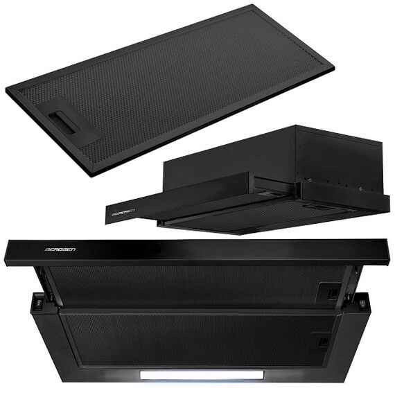 Hota telescopica Berdsen, control mecanica, 2 trepte, 74 W, iluminare LED, 175 m3/h, 60 cm, negru-poza 2-Dacenergy.ro