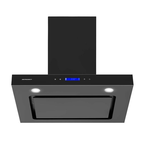 Hota de bucatarie, decorativa, din otel inoxidabil, 160 W, 510 m3/h, clasa energetica C, iluminare LED, 3 trepte de viteze, 60 cm, cu buton soft touch, neagra-Dacenergy.ro