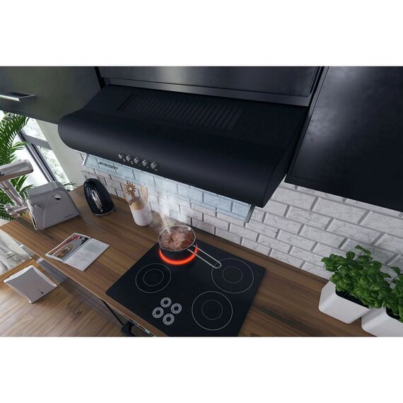 Hota de bucatarie, traditionala, control mecanic, butoane, iluminare LED, 3 viteze, 205 mc/h, 60 cm, 39 W, negru-poza 4-Dacenergy.ro