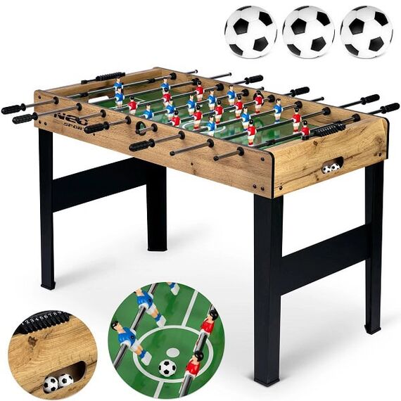 Joc fotbal de masa, placa MDF, reglarea inaltimi, 115 x 60 x 78 cm, 3 mingi, culoarea natur-poza 3-Dacenergy.ro