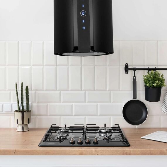 Hota de bucatarie decorativa, din inox, iluminare LED, functie de oprire automata, 9 trepte de viteze, control electronic buton soft touch, 520 m3/h, 100 W, 35 x 35 x 93 cm, neagra-poza 6-Dacenergy.ro