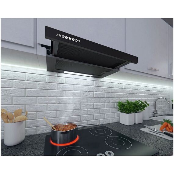 Hota telescopica Berdsen, control mecanica, 2 trepte, 74 W, iluminare LED, 175 m3/h, 60 cm, negru-poza 7-Dacenergy.ro