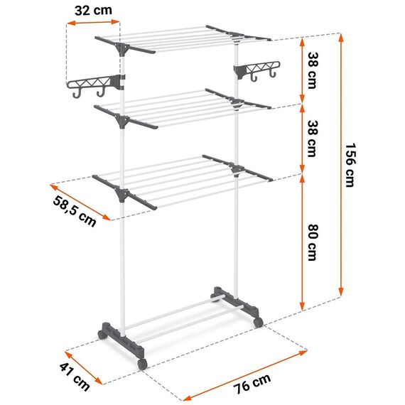 Uscator de rufe vertical DacEnergy©, pliabil, constructie metalica solida, 3 nivele, 6 aripi, 15 m, alb-poza 7-Dacenergy.ro