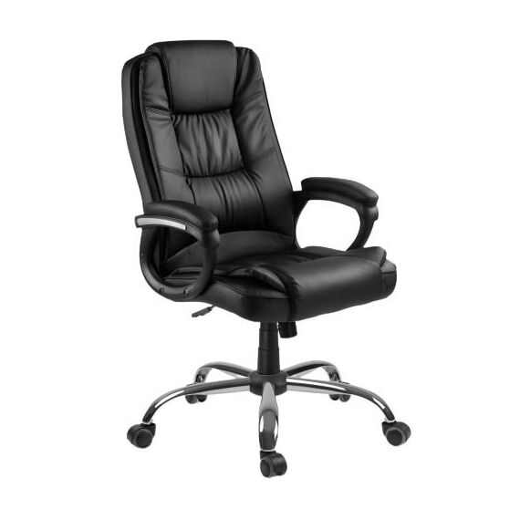 Scaun birou DacEnergy, spatar moale, strat dublu de burete, forma ergonomica, suport lombar, 125x60 cm, piele, negru, Culoare: Negru, Crom-Dacenergy.ro