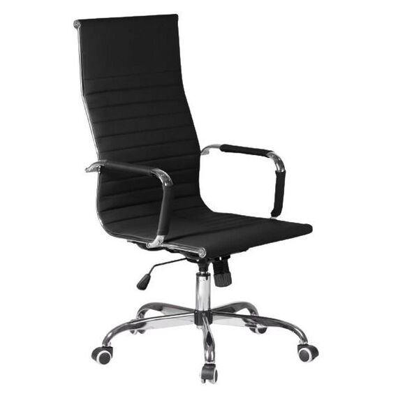 Scaun birou DacEnergy, din piele ecologica, baza lata, cromata, spatar inalt, ergonomic, lift cu gaz, functie de balansare, negru, Culoare: Negru-Dacenergy.ro