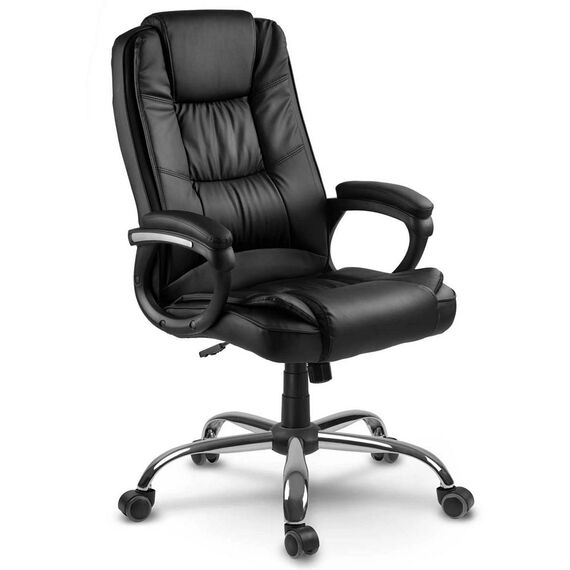 Scaun birou DacEnergy, spatar moale, strat dublu de burete, forma ergonomica, suport lombar, 125x60 cm, piele, negru, Culoare: Negru, Crom-poza 4-Dacenergy.ro
