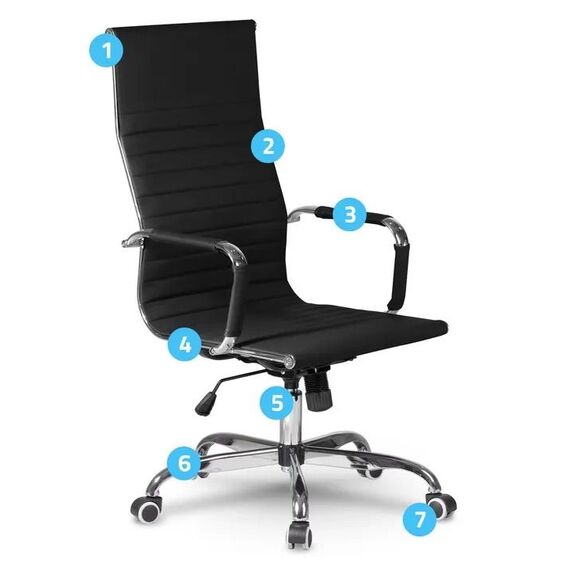 Scaun birou DacEnergy, din piele ecologica, baza lata, cromata, spatar inalt, ergonomic, lift cu gaz, functie de balansare, negru, Culoare: Negru-poza 4-Dacenergy.ro