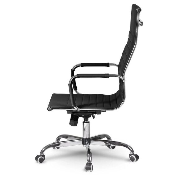 Scaun birou DacEnergy, din piele ecologica, baza lata, cromata, spatar inalt, ergonomic, lift cu gaz, functie de balansare, negru, Culoare: Negru-poza 5-Dacenergy.ro