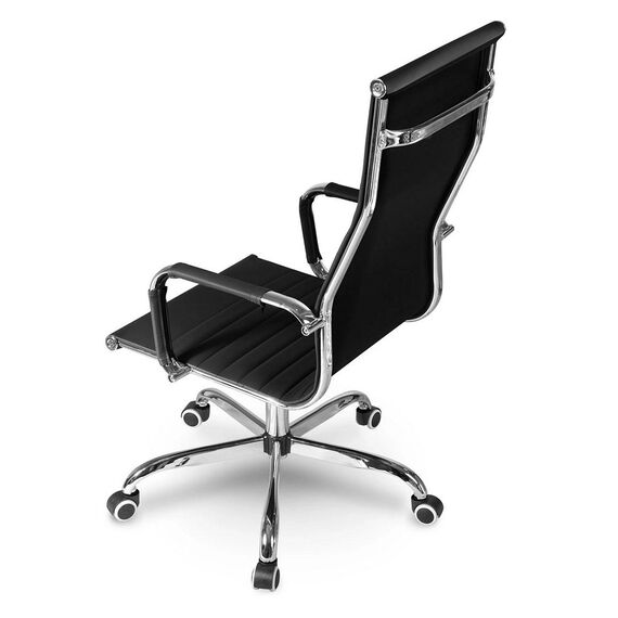 Scaun birou DacEnergy, din piele ecologica, baza lata, cromata, spatar inalt, ergonomic, lift cu gaz, functie de balansare, negru, Culoare: Negru-poza 6-Dacenergy.ro