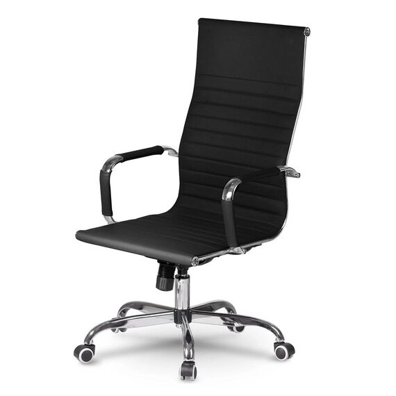 Scaun birou DacEnergy, din piele ecologica, baza lata, cromata, spatar inalt, ergonomic, lift cu gaz, functie de balansare, negru, Culoare: Negru-poza 8-Dacenergy.ro