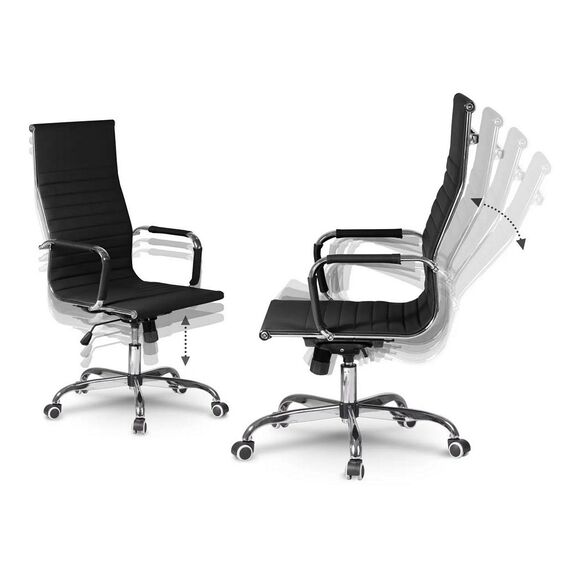 Scaun birou DacEnergy, din piele ecologica, baza lata, cromata, spatar inalt, ergonomic, lift cu gaz, functie de balansare, negru, Culoare: Negru-poza 9-Dacenergy.ro