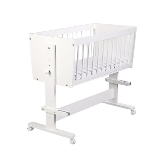 Patut bebelusi DacEnergy©, din lemn, inaltime reglabila, picioare cu role, o latura detasabila, usor de ansamblat, sistem de leganare, 90x40 cm-Dacenergy.ro