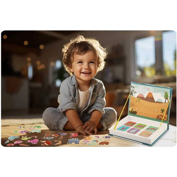 Carte magnetica , stimuleaza creativitatea si imaginatia, dezvolta abilitatile motorii fine, piese de puzzle, cu dinozauri, 19.5 x 4 x 26.5 cm, 36 de piese, Interese: Dinozauri-poza 3-Dacenergy.ro
