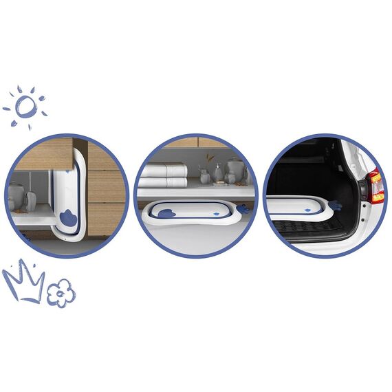 Cadita pliabila pentru baie copii , pliabila, picioare antiderapante, dop senzor de temperatura, perna inclusa, maxim 45 kg, 50 x 21 cm, albastru si alb, Culoare: Albastru-poza 5-Dacenergy.ro