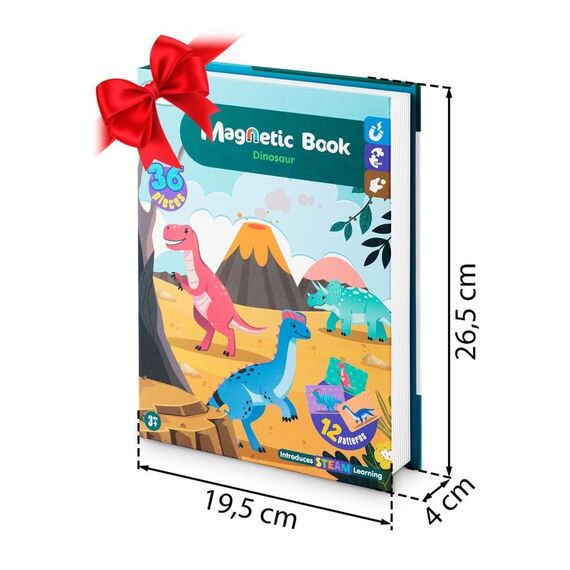 Carte magnetica , stimuleaza creativitatea si imaginatia, dezvolta abilitatile motorii fine, piese de puzzle, cu dinozauri, 19.5 x 4 x 26.5 cm, 36 de piese, Interese: Dinozauri-poza 5-Dacenergy.ro