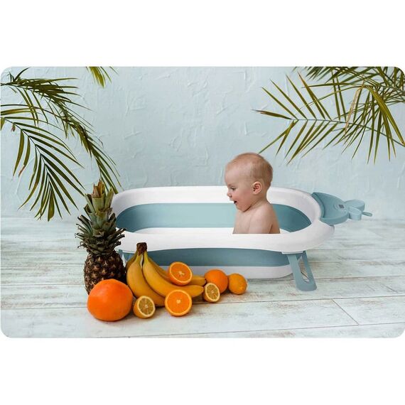 Cada de baie pentru bebelusi , realizata din plastic, cu termometru, pliabila, picioare antiderapante, design ergonomic, alb si albastru, Culoare: Albastru-poza 6-Dacenergy.ro