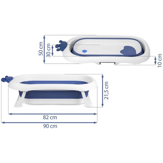 Cadita pliabila pentru baie copii , pliabila, picioare antiderapante, dop senzor de temperatura, perna inclusa, maxim 45 kg, 50 x 21 cm, albastru si alb, Culoare: Albastru-poza 9-Dacenergy.ro