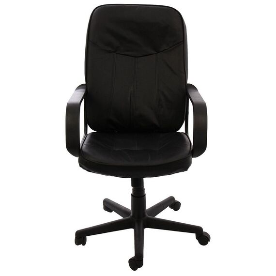 Scaun birou directorial DacEnergy©, rotativ, reglabil pe inaltime, dimensiuni 110x63x62 cm, structura polipropilena, tapiterie din imitatie piele, culoare negru-Dacenergy.ro