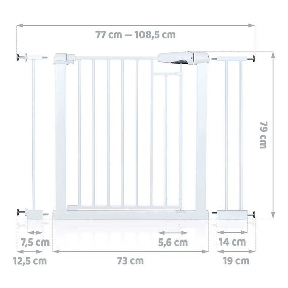 Poarta de securitate, material metalic, inchidere usoara, pe doua fete, latimea reglabila 77-108.5 cm, alba, Culoare: Alb, Latime: 77 / 108.5 cm-poza 5-Dacenergy.ro
