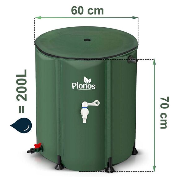 Rezervor de apa, cadru durabil, material PVC rezistent, robinet cu supapa, robinet cu supapa de pornire/oprire, supapa de golire, 200 l, 70 x 60 cm, verde, Capacitate	: 200 l-poza 4-Dacenergy.ro