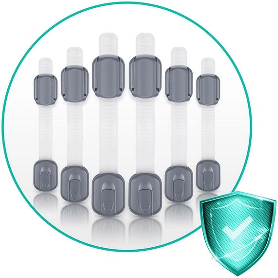 Set de sigurante, din plastic special rezistent, pentru dulapuri, rezistent, 19 x 3,4 cm, 6 buc, gri, Culoare: Gri-poza 7-Dacenergy.ro