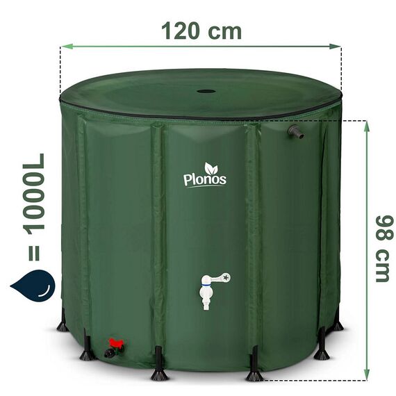 Rezervor de apa, cadru durabil, material PVC rezistent, robinet cu supapa, robinet cu supapa de pornire/oprire, supapa de golire, 1000 l, 98 x 120 cm, verde, Capacitate	: 1000 l-poza 7-Dacenergy.ro