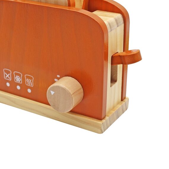 Prajitor de paine pentru copii DacEnergy©, realizat din lemn, design exclusivist, 5 accesorii, 16,5 x11,5 x9 cm, portocaliu, Culoare: Portocaliu-poza 2-Dacenergy.ro