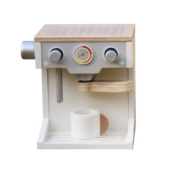 Aparat de cafea pentru copii DacEnergy©, realizat din lemn, cu ceasca, 17,7 cm x 16,5 cm x 14,5 cm, argintiu si alb, Culoare: Alb,Argintiu-poza 3-Dacenergy.ro