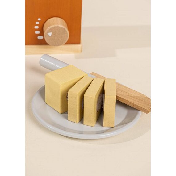 Prajitor de paine pentru copii DacEnergy©, realizat din lemn, design exclusivist, 5 accesorii, 16,5 x11,5 x9 cm, portocaliu, Culoare: Portocaliu-poza 4-Dacenergy.ro