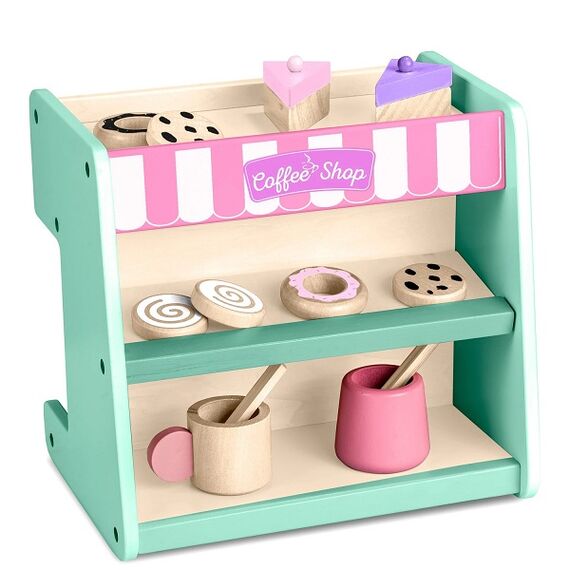 Set patiserie si aparat de cafea, realizat din lemn, cu prajituri, vesela, 26 x 18,5 x 24 cm, menta, Culoare: Verde menta-poza 6-Dacenergy.ro