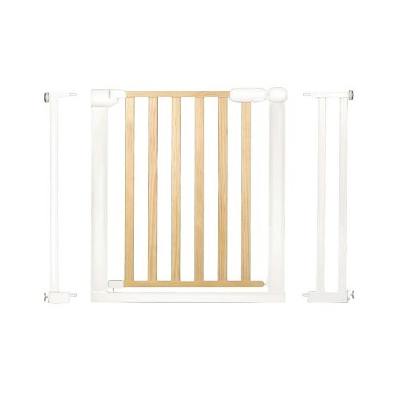 Poarta de securitate, combinatie de lemn si otel, inchidere usoara, pe doua fete, latimea reglabila 74-105 cm, natur si alb, Culoare: Alb, Natur, Latime: 74 / 105 cm-Dacenergy.ro