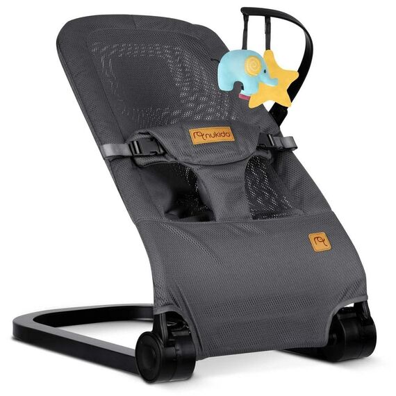 Balansoar bebelusi, cadru metalic, material textil, pozitie sigura, ergonomica, pliabil, reglare inclinare a spatarului in 3 trepte, picioare anti-alunecare, cu jucarii, gri, Culoare: Gri, Negru-Dacenergy.ro