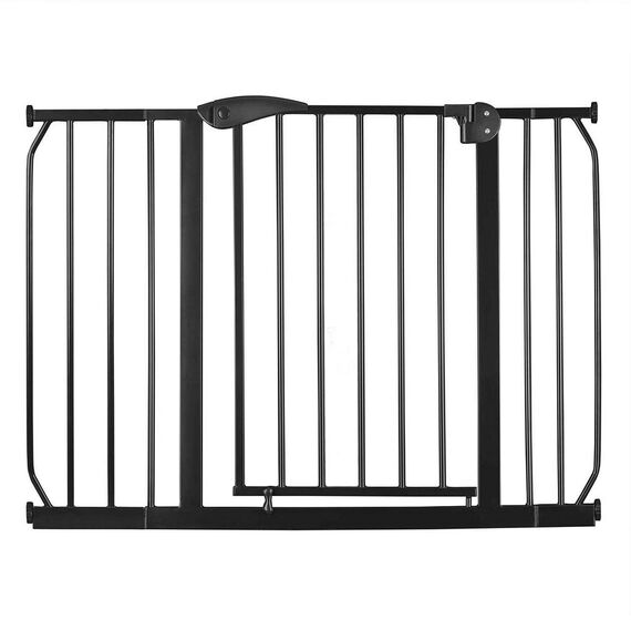 Bariera poarta de protectie copii, realizata din metal si plastic, deschidere pe 2 fete, latime reglabila, 75-115 cm, posibilitatea de blocare, negru-Dacenergy.ro