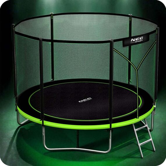 Trambulina de gradina, cu plasa de exterior, scara metalica, 2 trepte, 3 picioare duble, 54 arcuri de prindere, diametru 312 cm, negru si verde, Culoare: Verde, Negru,  Diametru: 312 cm-poza 5-Dacenergy.ro