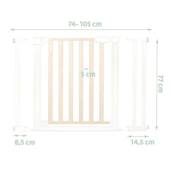 Poarta de securitate, combinatie de lemn si otel, inchidere usoara, pe doua fete, latimea reglabila 74-105 cm, natur si alb, Culoare: Alb, Natur, Latime: 74 / 105 cm-poza 2-Dacenergy.ro