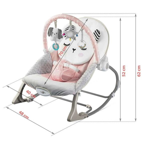 Balansoar multifunctional, cadru metalic, cu vibratii, centura de siguranta, reglabil spatarul, 0-18 kg, bara jucarii, forma de pisica, roz, Culoare: Roz-poza 2-Dacenergy.ro