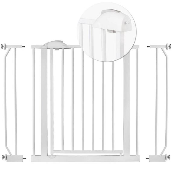 Bariera poarta de protectie copii, realizata din metal si plastic, deschidere pe 2 fete, latime reglabila, 75-105 cm, posibilitatea de blocare, alba-poza 2-Dacenergy.ro
