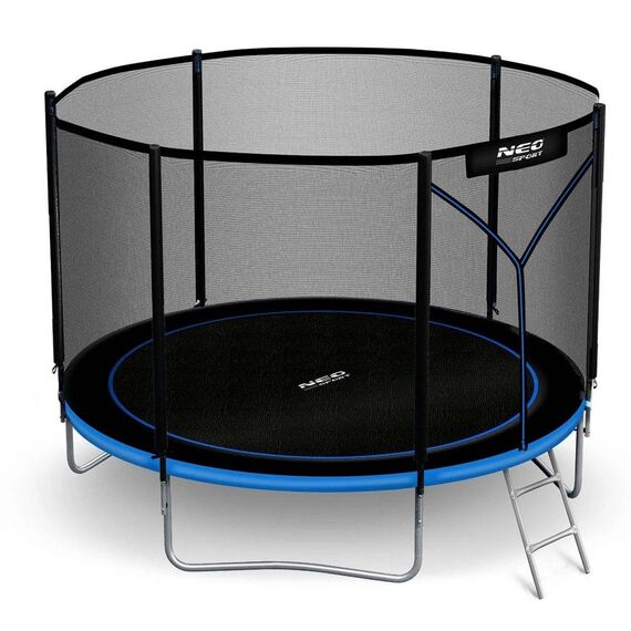 Trambulina de gradina, cu plasa de exterior, scara metalica, 2 trepte, 3 picioare duble, 36 arcuri de prindere, diametru 183 cm, negru si albastru, Culoare: Albastru, Negru,  Diametru: 183 cm-poza 2-Dacenergy.ro