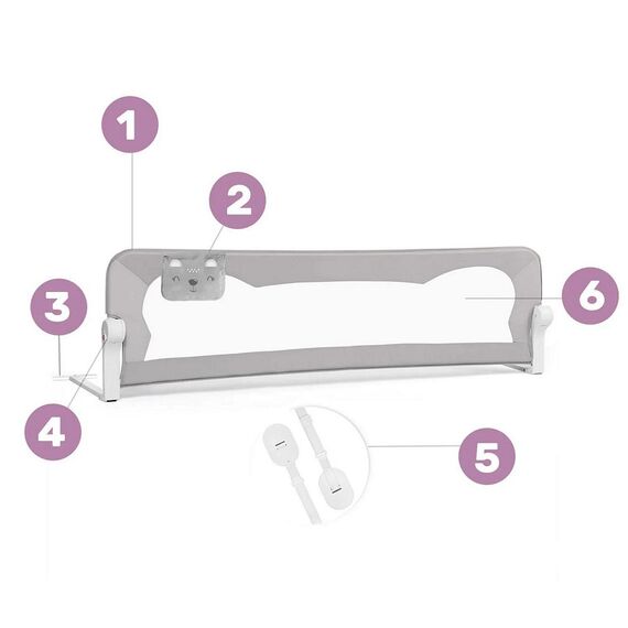 Bariera de protectie pat copii, 150x42x35cm, sistem de blocare, cu buzunar, rezistenta, gri-poza 3-Dacenergy.ro