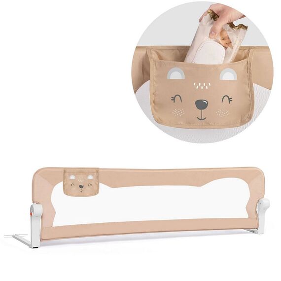 Bariera de protectie pat copii, 150x42x35cm, sistem de blocare, cu buzunar, rezistenta, bej, Culoare: Bej, Lungime: 150 cm, Latime: 42 cm-poza 3-Dacenergy.ro