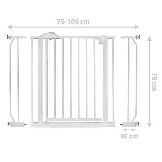 Bariera poarta de protectie copii, realizata din metal si plastic, deschidere pe 2 fete, latime reglabila, 75-105 cm, posibilitatea de blocare, alba-poza 3-Dacenergy.ro