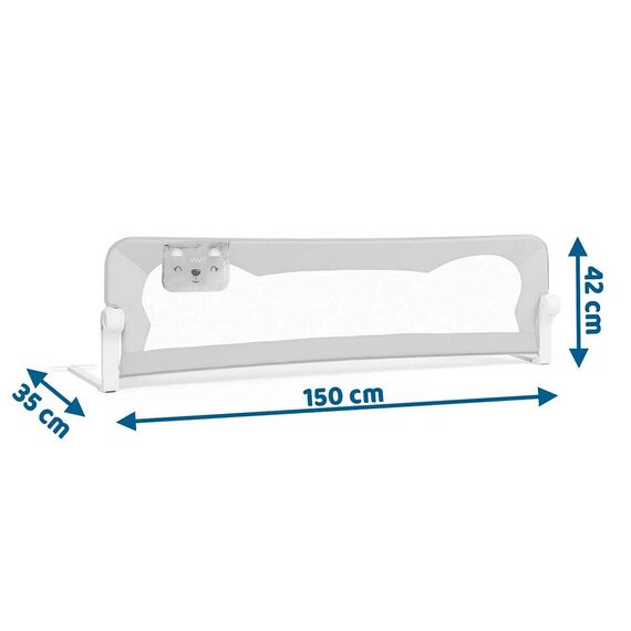 Bariera de protectie pat copii, 150x42x35cm, sistem de blocare, cu buzunar, rezistenta, gri-poza 4-Dacenergy.ro