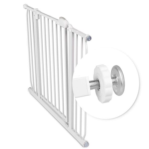 Bariera poarta de protectie copii, realizata din metal si plastic, deschidere pe 2 fete, latime reglabila, 75-105 cm, posibilitatea de blocare, alba-poza 4-Dacenergy.ro